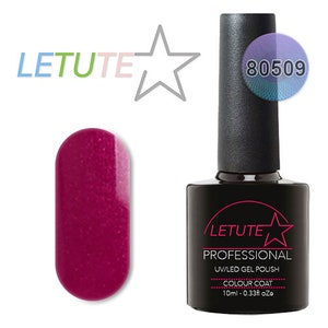 May include: A 0.33 fluid ounce bottle of LETUTE Professional UV/LED Gel Polish in color 80509. The bottle is black with a silver star and the brand name LETUTE printed on the front. The polish is a deep, shimmery burgundy color.