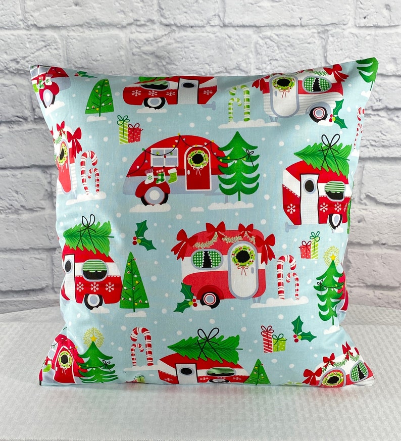 Retro Holiday Travel Camper Throw Pillow Cover