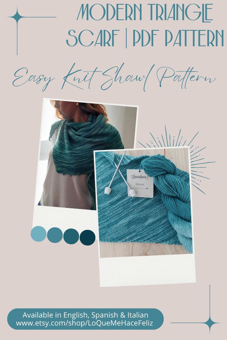 Knitting Shawl Pattern PDF – Easy Triangle Scarf – Beginner-friendly ...