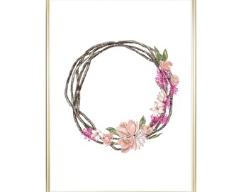 Spring art-floral wreath art print-floral wreath-spring art printable-printable art-digital download