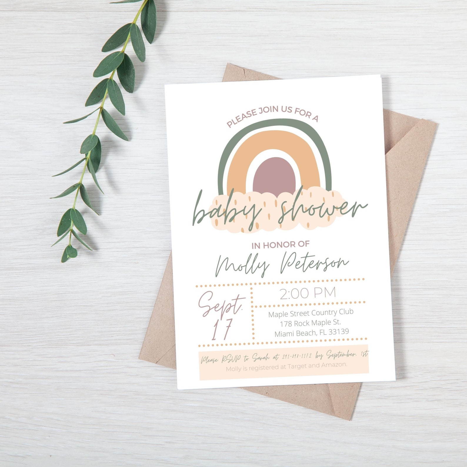 Boho Rainbow Baby Shower Invitation Template Editable Gender Etsy UK