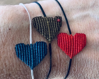 Handmade heart macrame bracelet, boho minimal jewelry,bracelets in 3 colors,hippie chic,bohemian style,Valentine's day, valentine gift ideas