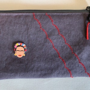 Cartera de lona frida kahlo hecha a mano, bolsa pequeña, monedero de monedas, bolsa de cosméticos + bolsillo interior para tarjetas de crédito, estuche de teléfono celular, bolsa de iPhone