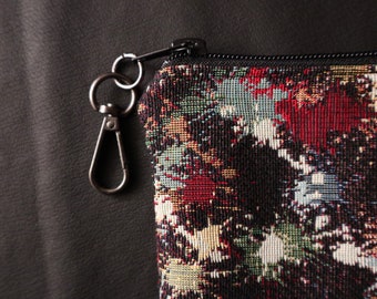 Handmade Canvas Wallet: Small Zipper Pouch with Key Hook