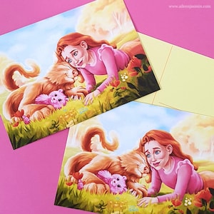 Lion Girl Postcard- the young version, A6 Postcard, small giftcard for children, Mini artprint wildlife animal