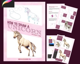 How to draw a realistic Unicorn, Procreate Painting Guide: Step-by-Step Digital Art Tutorial, 13 page pdf, mythical creature and horse art