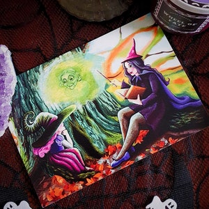 Family Coven Artprint, A5 Halloween Artwork, Leçon magique, Sorcières familiales, Cadeau effrayant