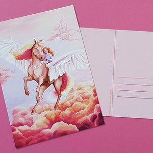 Pegasus Postcard A6, pink unicorn giftcard, greeting card girl, girls birthdaycard, princess postcard