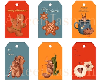 Gifttags for Christmas or Winter Birthdays, adorable squirrel Gifttags, instant download, downloadable PDF