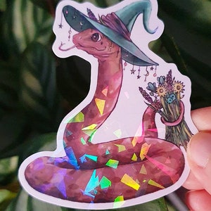 Holographic snake sticker, cute witchy sticker, glittering triangles, vinyl sticker, laptop sticker