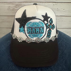 Gorra vaquera MAMA con cadena de concho turquesa / Moda para mamás rodeo