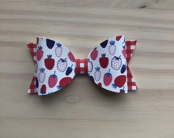 4th of July Bow, Picnic Bow, Patriotic Bow, 4th of July Hair Clip, Patriotic Hair Clip, Strawberry Hair Bow