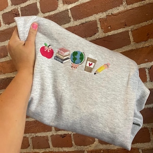 Cute Teacher Sweatshirt, Embroidered Coquette Teacher Sweatshirt, Teacher Icon Embroidered Crewneck, Teacher Appreciation, Back To School