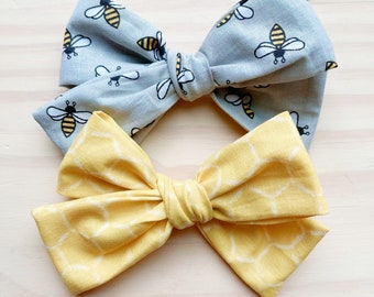 Bee Hair Bow, Bumble Bee Bow, Honeycomb Bow, Summer Bow