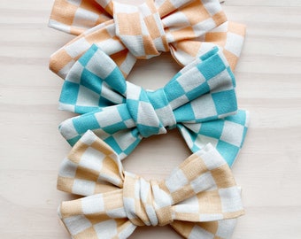 Checker Bow, Summer Bow, Checkered Hair Bow