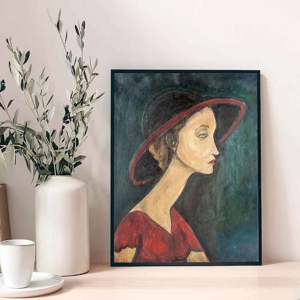 Digital Print Download by Amedeo Modigliani "Woman with Hat", Printable Wall Art, Digital Wall Art Home, Modigliani Portraits painting.