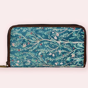 Wallet zipper compartment for Women and Men inspired by Art Nouveau, Wallet Leather and Silk print, Wallet coin purse, Personalised Gifts.