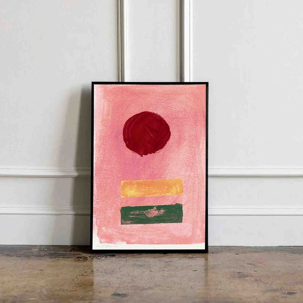 Digital Print Download by Adolph Gottlieb in Pink colour with Red Circle, Printable Wall Art, Digital Print Abstract Art print, Home Decor.