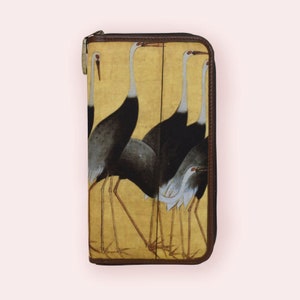 Wallet zipper compartment for Women and Men inspired by Japanese Art, Wallet Leather and Silk print, Wallet coin purse, Personalised Gifts.