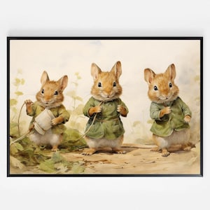 Download de impressão digital de Beatrix Potter, impressão de ratos, impressão de ratos fofos, arte de parede para impressão, ilustração de mulheres, desenho de ratos, esboços de ratos.