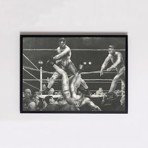 Digitale afdruk downloaden van George Bellows &quot;Boxing Club Fights&quot;, boksposter afdrukbare wandkunst Amerikaans schilderij downloaden, Ringside Boxing.