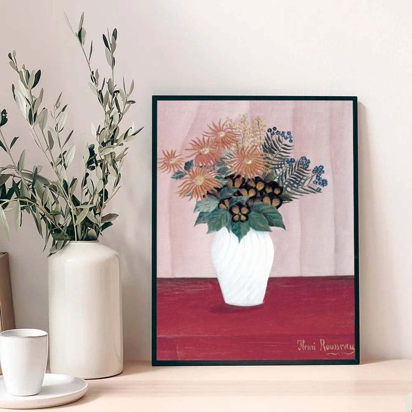 Digital Print Download by Henri Rousseau "Vase with Flowers", Printable Wall Art, Digital Wall Art, French Artist Fauvism, Abstract Flower.