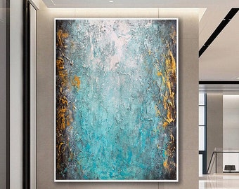 Large Abstract Painting,Original Painting,Paintings On Canvas,Canvas Wall Art,Teal & Gold Abstract Painting,Texture Art,Office Wall Art,PA70