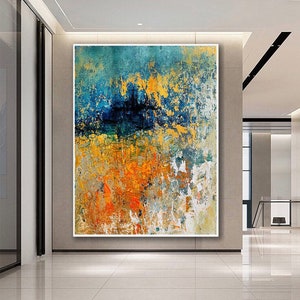 Large Abstract Painting,Large Wall Art,Textured Painting,Oil hand painting,Teal Orange & Gold Abstract Painting,Paintings on Canvas,SA0020