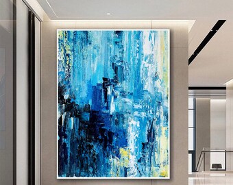 Large Abstract Oil Painting Original Art,Blue painting,Original Abstract Painting,Wall Decor Bedroom Above bed,Textured Painting NI0109