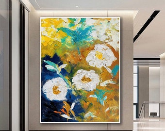 Extra Large Floral Painting, Colorful Abstract Flowers, Original Canvas Art