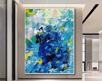 Buntes Abstraktes Acrylbild, große Leinwand Wandkunst
