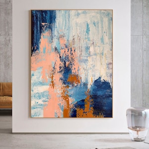 Arte mural grande, azul & pintura abstracta rosa, arte mural de lienzo, pinturas sobre lienzo, pintura al óleo, pintura original, arte de la pared, decoración del hogar, #0006