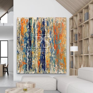 Extra Large Wall Art,Textured Painting,Original Painting,Teal Orange & Gold Abstract Painting,Bathroom Decor,Paintings on Canvas