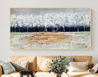 Original Colorful Textured Oil Painting on Canvas, Large Abstract Hand Painted Modern Acrylic Painting, Gold leaf for Living Room Décor