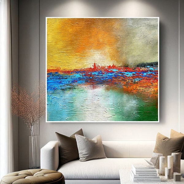 Luxury Golden Seascape Artwork, Original Handmade Abstract Painting On Canvas, Large Wall Art  Home Decor Art, Gold Sunrise Landscape Art