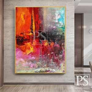 Unique Square Colorful Wall Art, Modern Original Abstract Art, Fancy Wall Art Decoration, Handmade Canvas Art, Large Landscape Painting