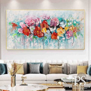 Original Blooming Flower Oil Painting On Canvas, Large Wall Art, Abstract Colored Floral Painting, Custom Painting, Living room Wall Decor