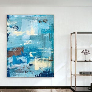Large Abstract,Paintings on Canvas,Large Wall Art,Modern Art,Blue & Beige Abstract Painting,Acrylic Abstract,Texture Art,Wall Art,#0014