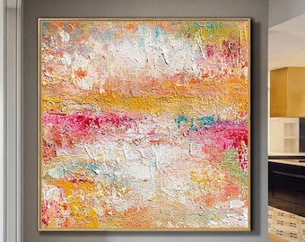Large Pink Abstract Oil Painting On Canvas, Textured Modern Wall Art