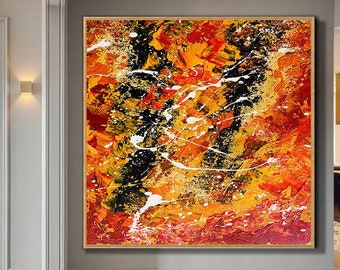 Paintings on Canvas,Acrylic Abstract,Large Wall Art,Texture Painting,Abstract Canvas Art,Red & Orange Abstract Painting,Canvas Wall Art,PA25