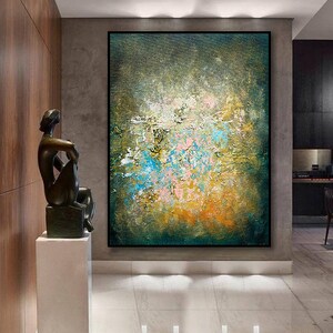 Mystic Green Bloom Abstract Wall Art | Green Large Wall Art Luxury Textured Handmade Canvas Painting Modern Wall Art
