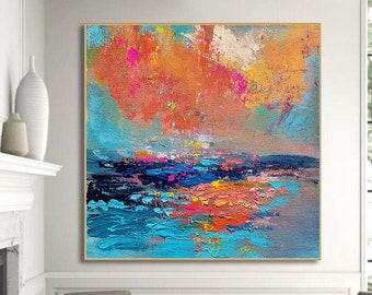 Palette Knife Colorful Hand Painted Textured Frame Oil Painting Artwork Large Wall Art Large Abstract Painting Landscape Abstract ,SL0019