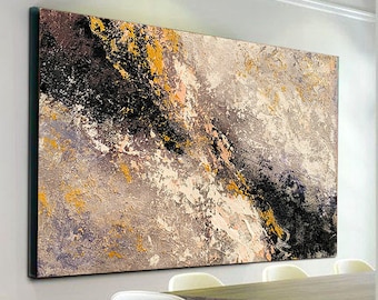 Large Canvas Abstract Art Beige Painting Black Art Canvas Contemporary Art Acrylic Painting On Canvas Original Living Room Art,SL0121