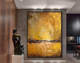 Large Canvas Abstract Art Gold Painting Landscape Painting Contemporary Art Acrylic Painting On Canvas Original Living Room Wall Art,SL0112