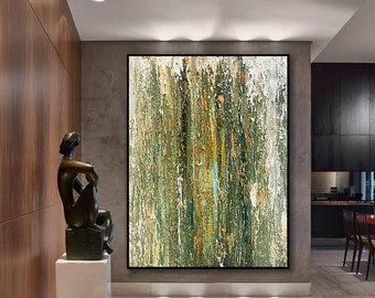 Extra Large Original Abstract Art Green,Vertical Abstract Painting,Living Room Wall Art,Abstract Art,Canvas Wall Art,Wall Decor,SL0079