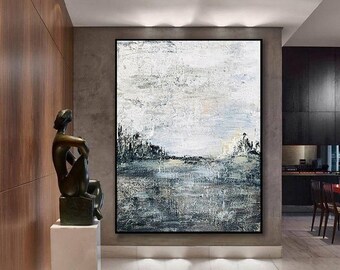Textured Landscape Abstract Painting, Modern Acrylic Canvas Art