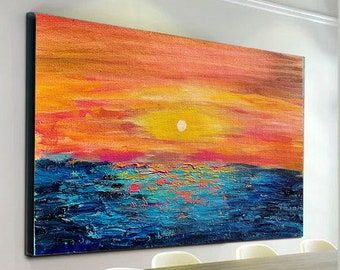 Sunset painting,Extra Large Wall Art,Abstract Painting,Seascape Painting,Large Canvas Art,Paintings On Canvas,Oil Painting,Landscape,SL0023