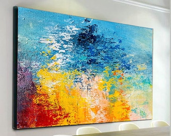 Large Colorful Abstract Painting, Original Canvas Wall Art