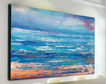 Landscape Blue Abstract Painting,Pink Abstract Painting,Original Acrylic Abstract Painting,Canvas Abstract Art,Large Canvas Painting,NI0069