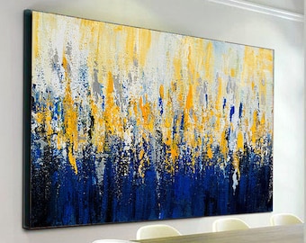 Extra Large Wall Art,Textured Painting,Original Painting,Abstract Painting,Gold leaf,Blue Painting,Office Wall Art,Texture Art, NI0106